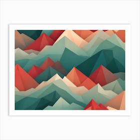 Seamless Pattern With A Stylized, Low Poly Landscape Of Colorful Mountains, Creating A Modern And Geometric Aesthetic Art Print