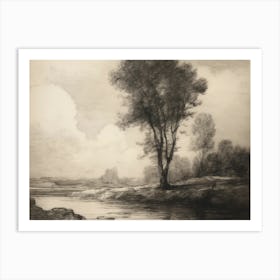 Lone Tree By The River Art Print