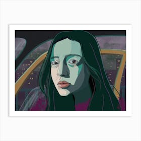 Girl In A Car, night drive, night city Art Print