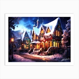 Warm Christmas Scene - Christmas Village Art Print