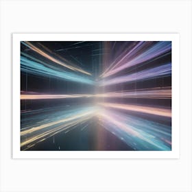 A Dark Background With Lines Of Light In Shades Of Blue, Purple, And Orange Radiating Outwards From The Center, Creating A Sense Of Speed And Motion Art Print