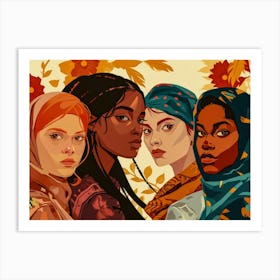 Four Women With Headscarves Art Print