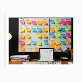 Calendar Brimming With Multicolored Post It Notes Varying Sizes Each Inscribed With Urgent Reminde (3) Art Print