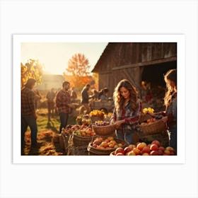 Autumn Harvest Festival On A Rustic Farm Overflowing Baskets Of Ripe Autumn Fruits Including Apple (6) Art Print