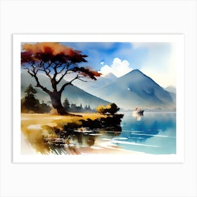 Watercolor Of A Lake Art Print