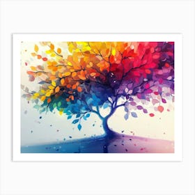 Elegant Tree with Colorful Leaves Illustration Art Print