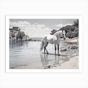 A Horse Oil Painting In Cala Macarella, Spain, Landscape 1 Art Print