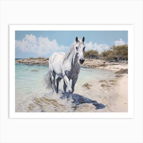 A Horse Oil Painting In Eagle Beach, Aruba, Landscape 4 Art Print