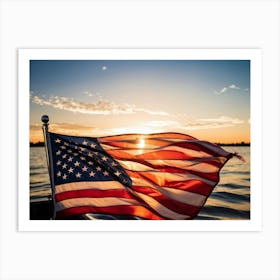 American Flag Rippling In The Wind During Sunrise Stars Shining With A Metallic Sheen Stripes Vibr Art Print