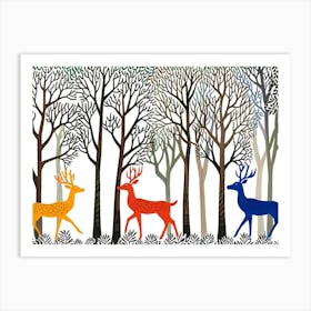 Default Traditional Gond Art From India Of Deer And Trees Agai 1 (3) Art Print