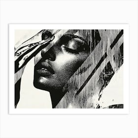 Black Ink Drawing Woman'S Face Art Print