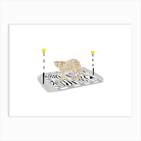 Cheetah Leopard On A Zebra Crossing, Fun Safari Animal Print, Landscape Art Print