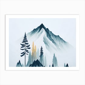 Mountain And Forest In Minimalist Watercolor Horizontal Composition 452 Art Print