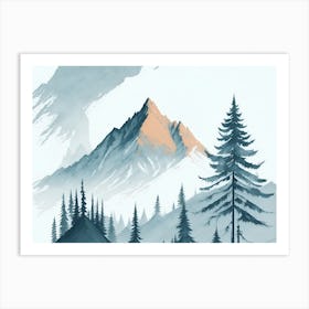 Mountain And Forest In Minimalist Watercolor Horizontal Composition 332 Art Print