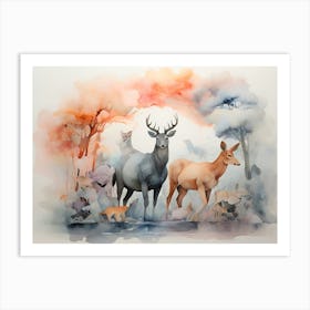 Deer In The Forest Paintings Art Print 2 Art Print