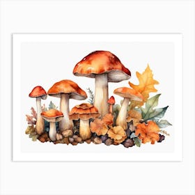 Watercolor Autumn Mushrooms Art Print