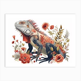 Little Floral Iguana 4 Art Print