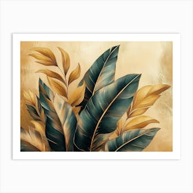 Blue And Gold Leaves 1 Art Print