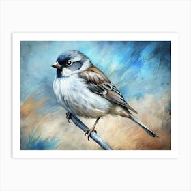 Watercolor Painting Of A Small Bird On A Branch Art Print