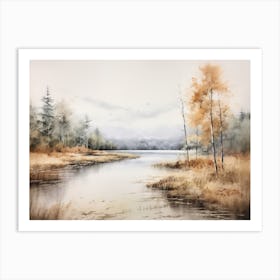 A Painting Of A Lake In Autumn 54 Art Print