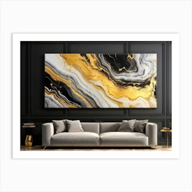 Abstract Art Featuring Liquid Marble Patterns Flowing Together In A Dance Of Grey Black Yellow G 2 1 Art Print