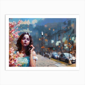 Girl With Flowers Art Print