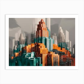 Spectacular Urban Cityscape Skyscraper Abstract Art Watercolor Painting Art Print