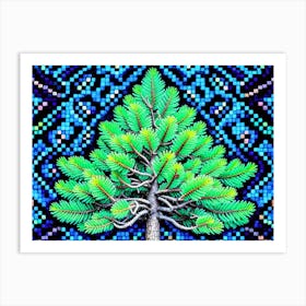 Pine Tree On A Blue Background Art Print