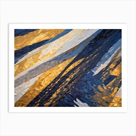 Abstract Image Of A Geometric Pattern With Black, White, And Gold Stripes, Creating A Sense Of Movement And Depth Art Print