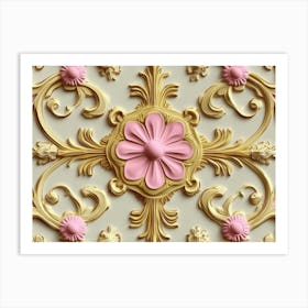 Gold And Pink Floral Wallpaper Art Print