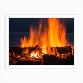 Campfire At Twilight On Beach 1 Art Print