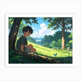 Boy And The Butterfly Art Print