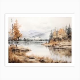 A Painting Of A Lake In Autumn 42 Art Print