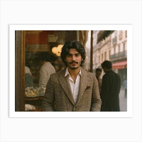 Spanish Man Poses For A Candid Shot Camera Focused On His Expressive Face Shop Window And Retro St Art Print