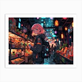 Girl In A Market Art Print