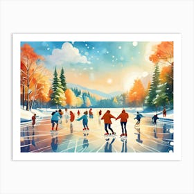 Ice Skating In Winter Art Print