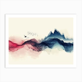 Hand Painted Lines, Abstract Ink Landscape Art Print