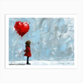 Little Girl With Red Heart Balloon Art Print