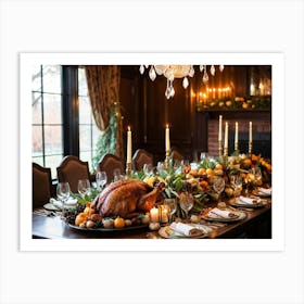 A Sumptuous Thanksgiving Banquet Showcasing A Centerpiece Of Succulent Fresh Roasted Turkey Surrou (5) 1 Art Print