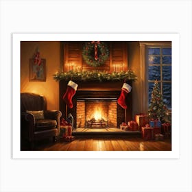 Christmas Fireplace 3 Art Print