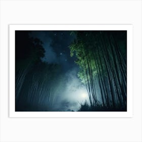 Live Action Scene Of Bamboo Stalks Rising Into A Starry Midnight Sky Focal Point Centered With Dens Art Print