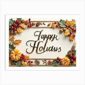 Curved Calligraphy Lines Shaping The Words Happy Holidays Inscribed In A Festive Script Forming (4) Art Print