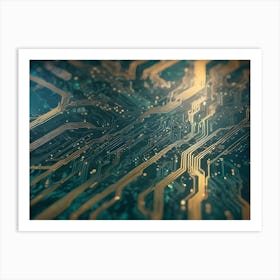 Close Up View Of A Circuit Board With Glowing Circuitry, Highlighting The Intricacies Of Technology And Digital Systems Art Print