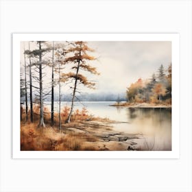 A Painting Of A Lake In Autumn 3 Art Print