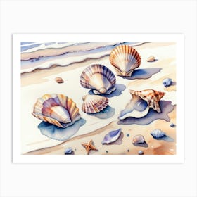Seashells on the beach, watercolor painting 15 Art Print