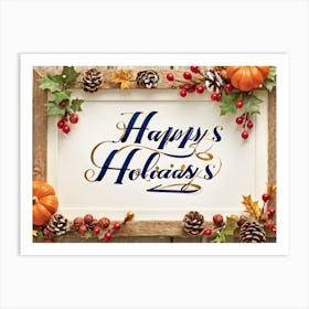 Curved Calligraphy Lines Shaping The Words Happy Holidays Inscribed In A Festive Script Forming (1) 2 Art Print