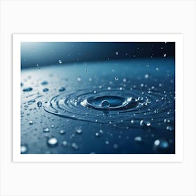 A Water Droplet Falls Into A Body Of Water, Creating A Ripple Effect And Scattering Smaller Droplets Art Print