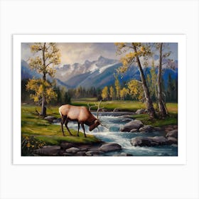 Elk By The Stream 2 Art Print