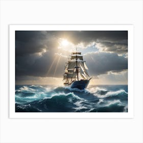 Sailing Ship In Stormy Sea Art Print