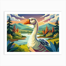 Goose In A Mountain Landscape Art Print